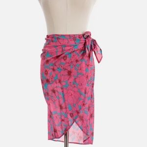 New Xirena XS Pink Blue Floral Sydni Sarong Skirt Formentera Island Gauze Print